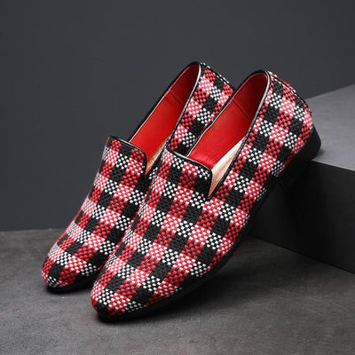 Men Plaid Pattern Leather Shoes